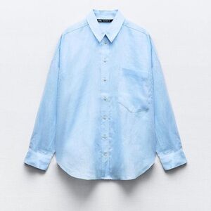 NWOT Zara oversized blue linen button up